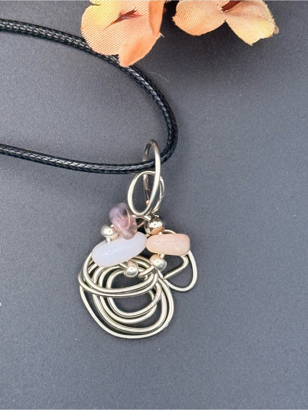 Artisan Whimsical Wire wrapped Pink Peruvian Gemstone Pendant Necklace